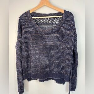 Free People Navy Blue Sweet Jane Crochet Back Sweater Top Women’s Medium